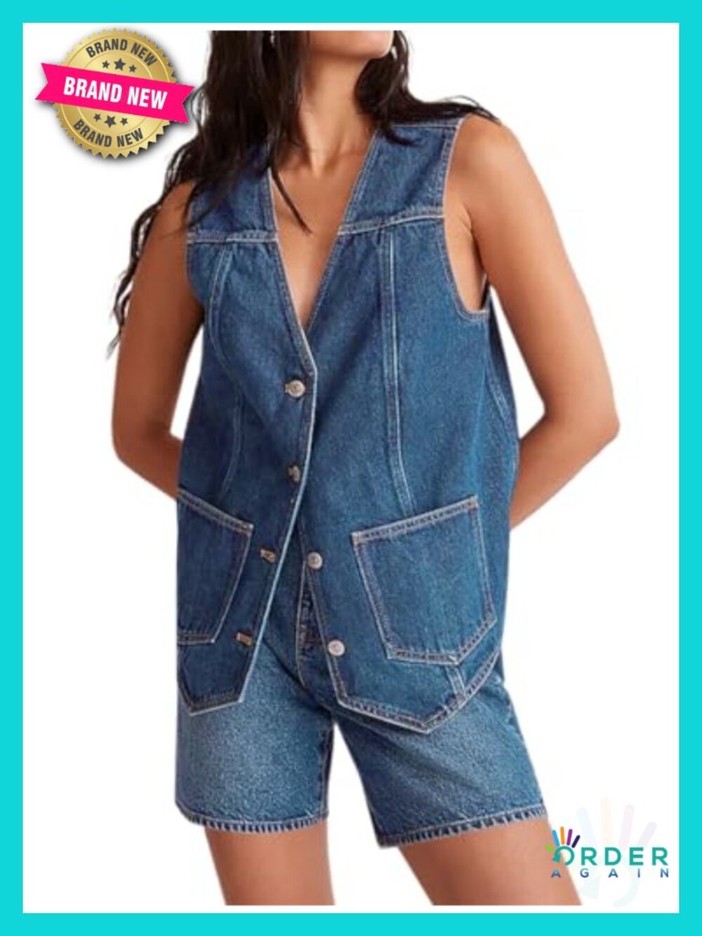 Women's Sleeveless Denim Vest V-Neck Button Down Jean Jacket Casual